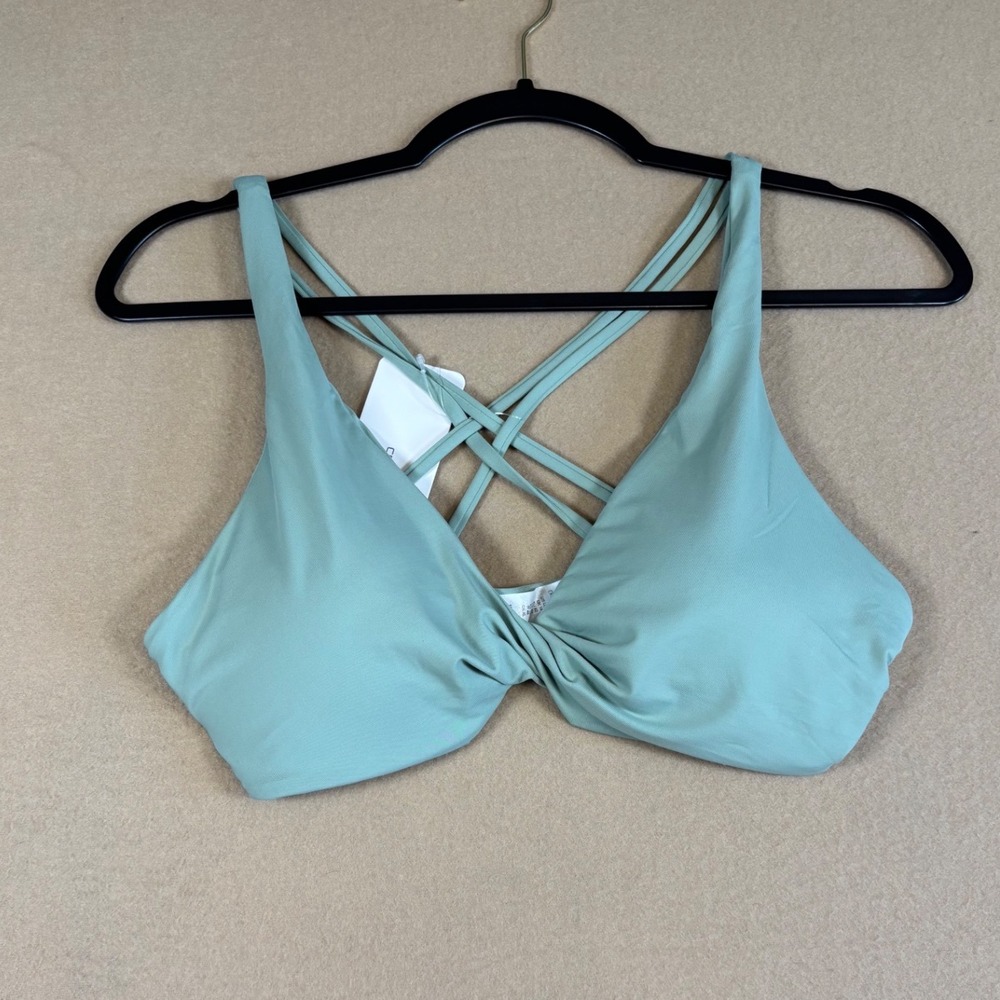 CRZ YOGA Women Sage Green Twist Front Strappy Back Bikini Swim Top Large NWT